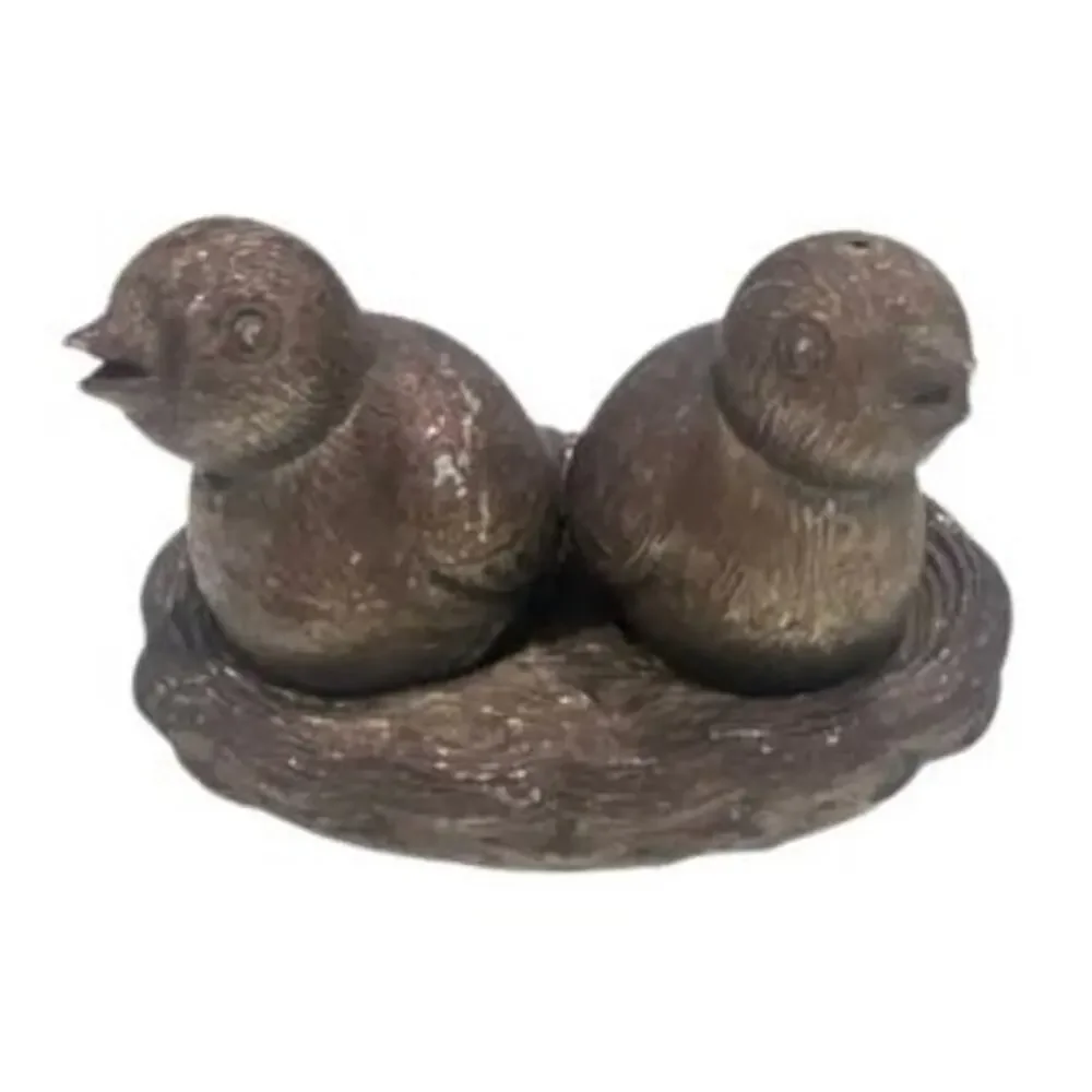 HTF Vintage Salt & Pepper Shakers Silver Plated Birds in‎ a Nest Brass Chicks